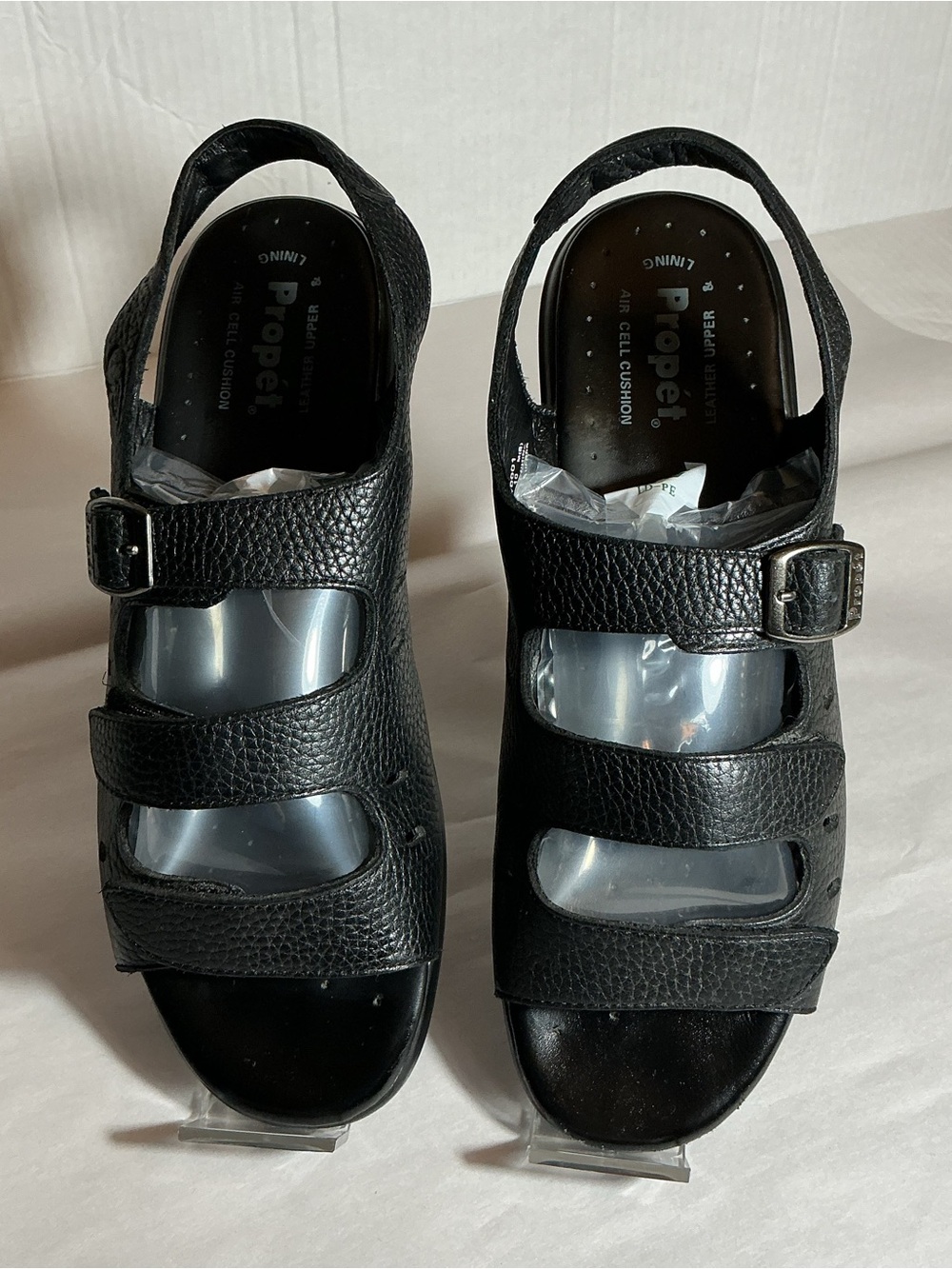 Propet Men's Black Three-Strap Buckle Sandals